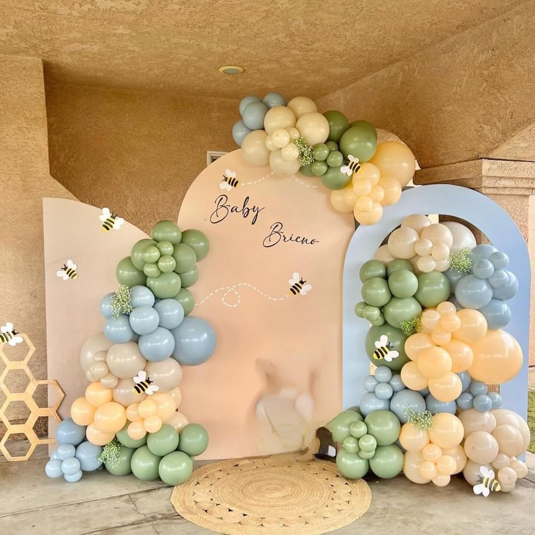 Sage Green and Gold Balloons, 60pcs 12 Inch Sage Green White Sand Balloon Set with Metallic Chrome Gold Confetti Latex Helium Balloons for Jungle Safari Forest Theme Birthday Graduation Party Supplies