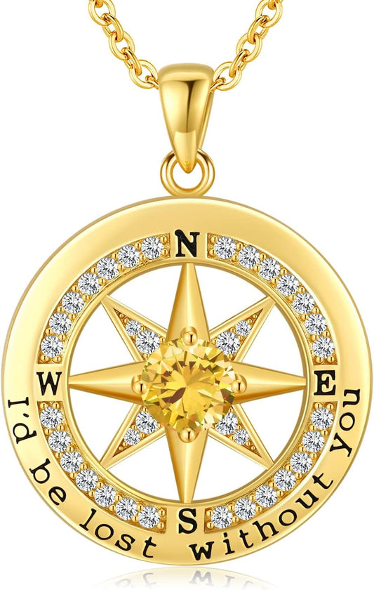 S925 Necklace Gift for Wife |Compass Jewelry |Women Anniversary |Sterling Silver |Girlfriend Birthday Gifts for Her Valentines |I'd be Lost without You |Jewel 18K Gold