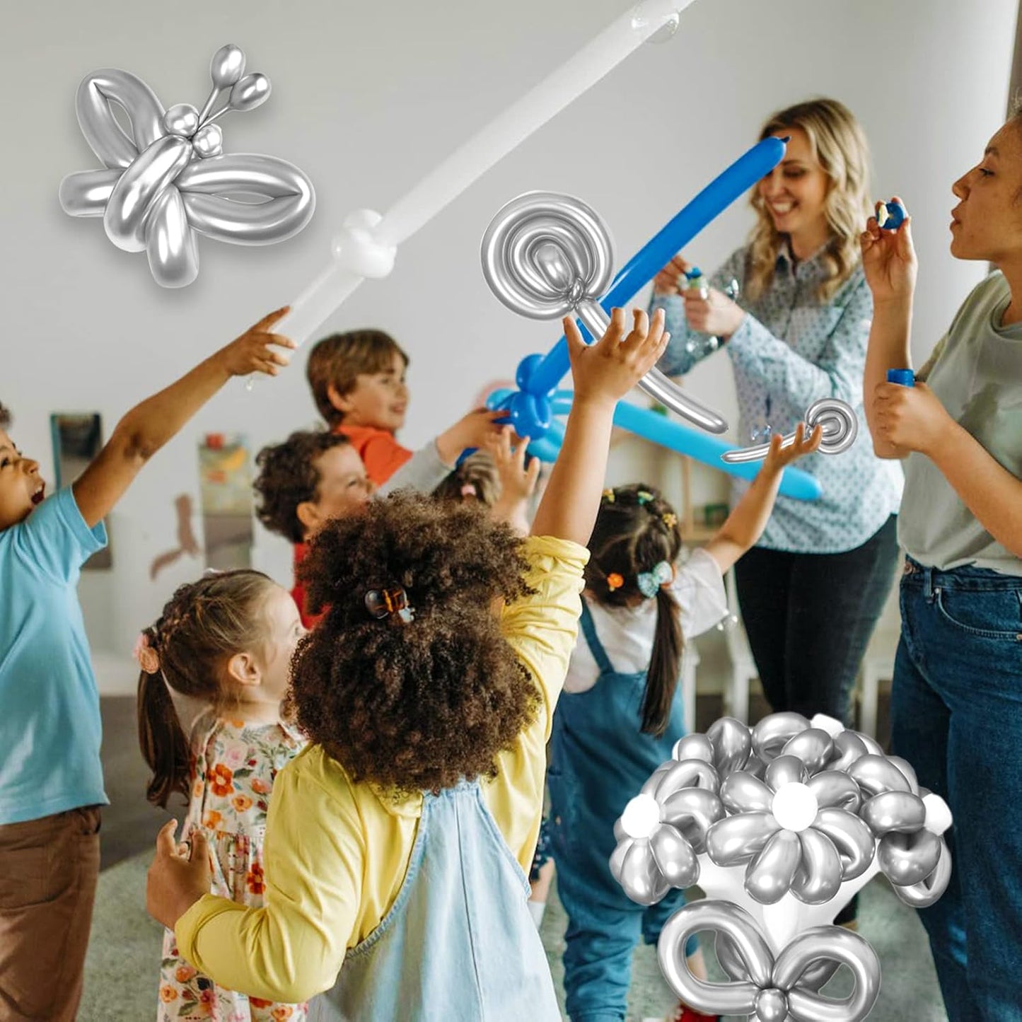 Silver Metallic 260 long Balloons 100 Pack Modeling Long Magic Balloons Shiny Latex DIY Animal Balloon for Birthday Wedding New Year Festival Party Decoration (Silver Twisting Balloons)