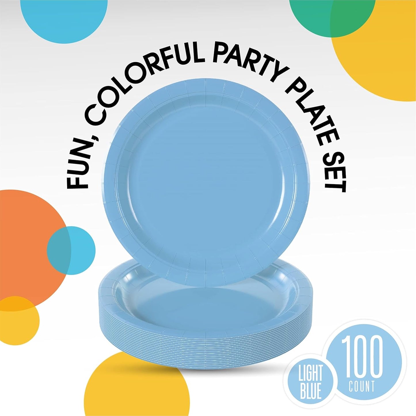 Exquisite Party Solids Light Blue Paper Plates Disposable Heavy Duty 9 Inch Light Blue Disposable Plates For Party 100 Pcs Heavy Duty 350 GSM, Birthday Supplies