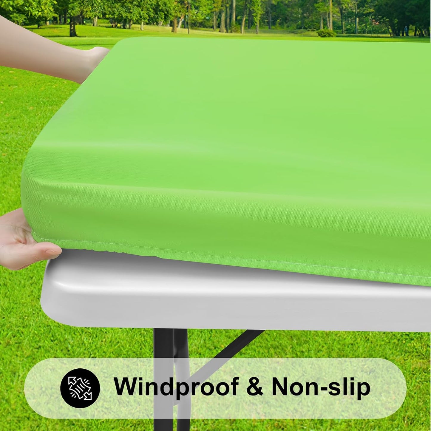 Smiry Rectangle Tablecloth, Elastic Fitted Flannel Backed Vinyl Tablecloths for 4ft Folding Tables, Waterproof Wipeable Table Covers for Indoor, Outdoor, Picnic and Camping (Lime Green, 24"x48")