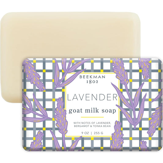 Beekman 1802 Goat Milk Body Soap Bar, Lavender - Scented - 9 oz - Nourishes, Moisturizes & Hydrates - 100% Vegetable Soap with Lactic Acid - Good for Sensitive Skin - Cruelty Free
