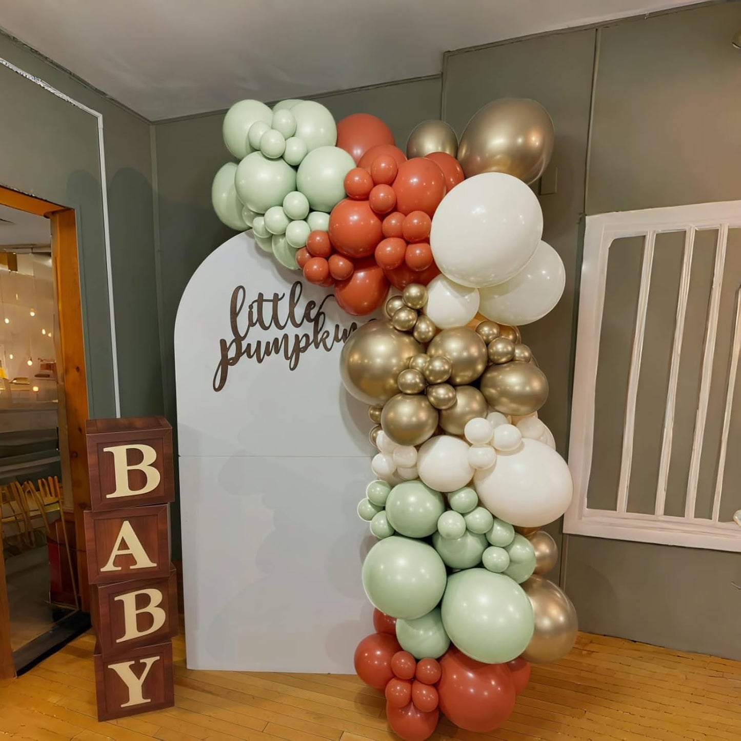 Fall Balloons Set, 12 Inch Thanksgiving Balloons, Retro Burnt Terracotta Rust Orange Dusty Sage Mint Green White Metallic Gold Latex Balloon for Thanksgiving Autumn Harvest Fall Birthday Decorations