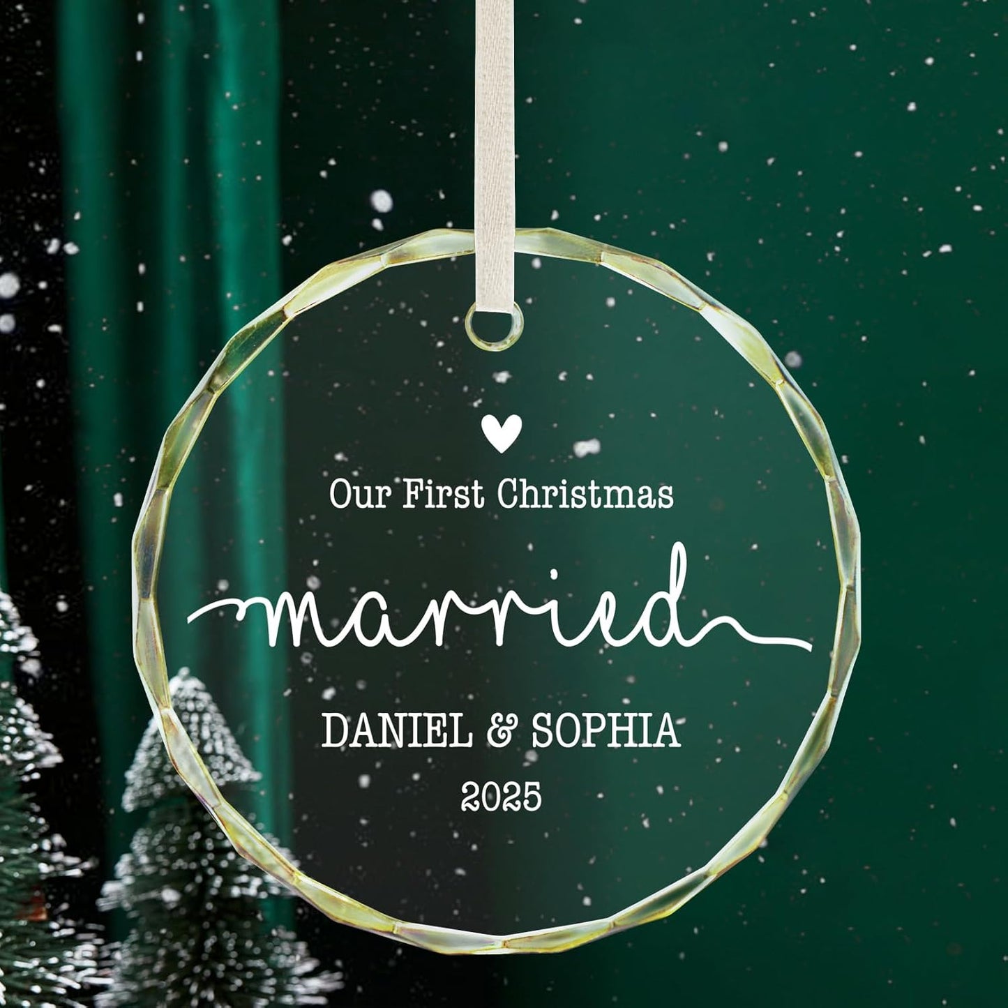 Personalized First Christmas Married Ornament 2025, Custom Engaged Christmas Ornaments with Names, Customized Wedding Engagement Gifts for Newlywed Couples Him Her