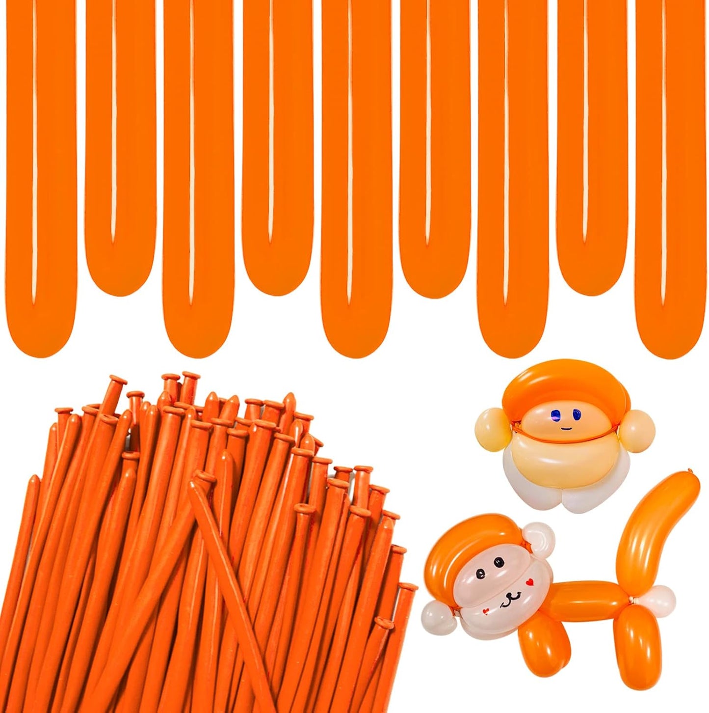Orange 260 Long Skinny Twisting Animal Balloons, Rainbow Balloons for Animal Shapes Carnival Festival Party Supplies 100pcs