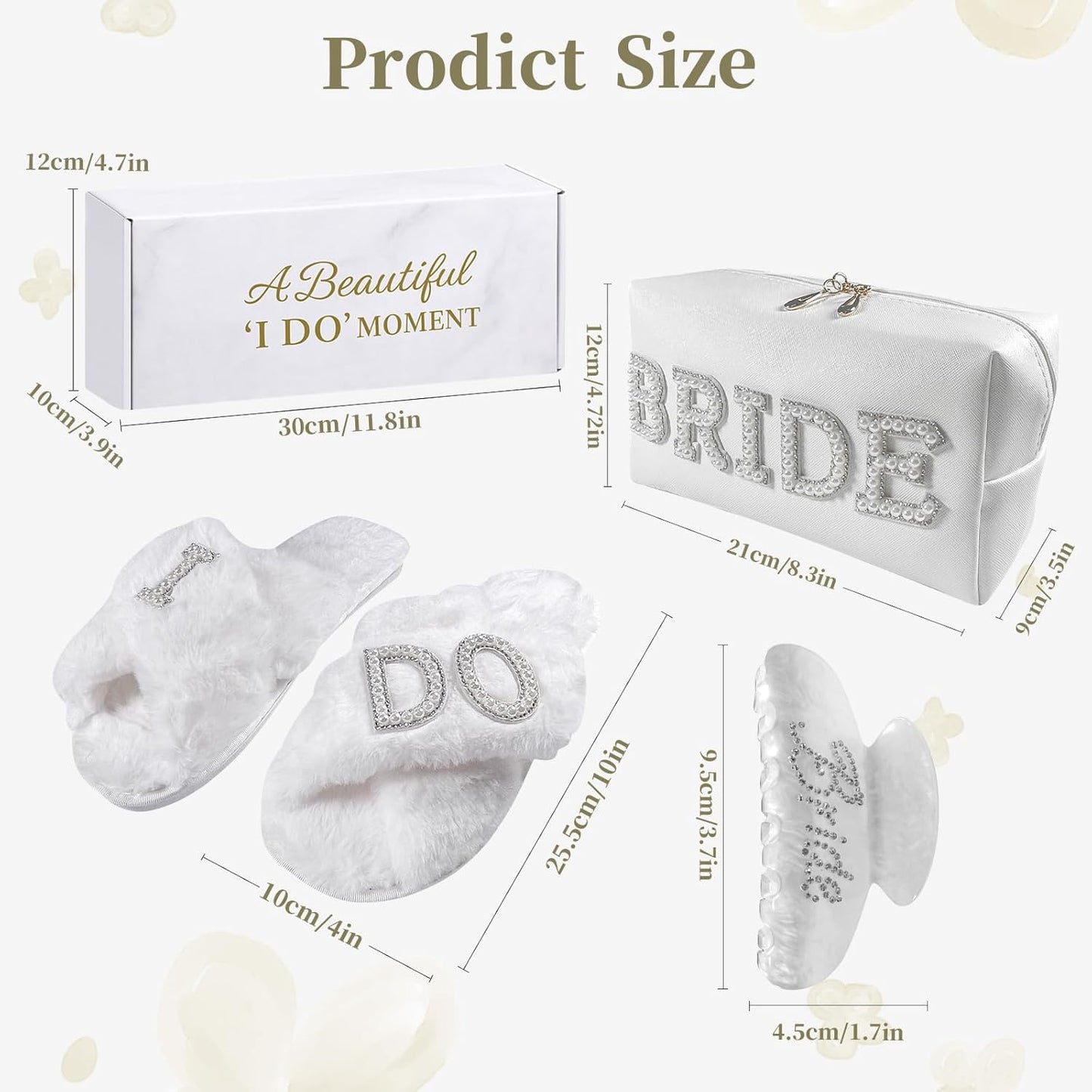Bridal Shower Gifts, Bride To Be Gift Set, Wedding Gifts for Bride, Bachelorette Gifts for Bride, Engagement Gift for Her, Bachelor Party Christmas Gifts, Makeup Bag, I DO Slippers, Hair Clip