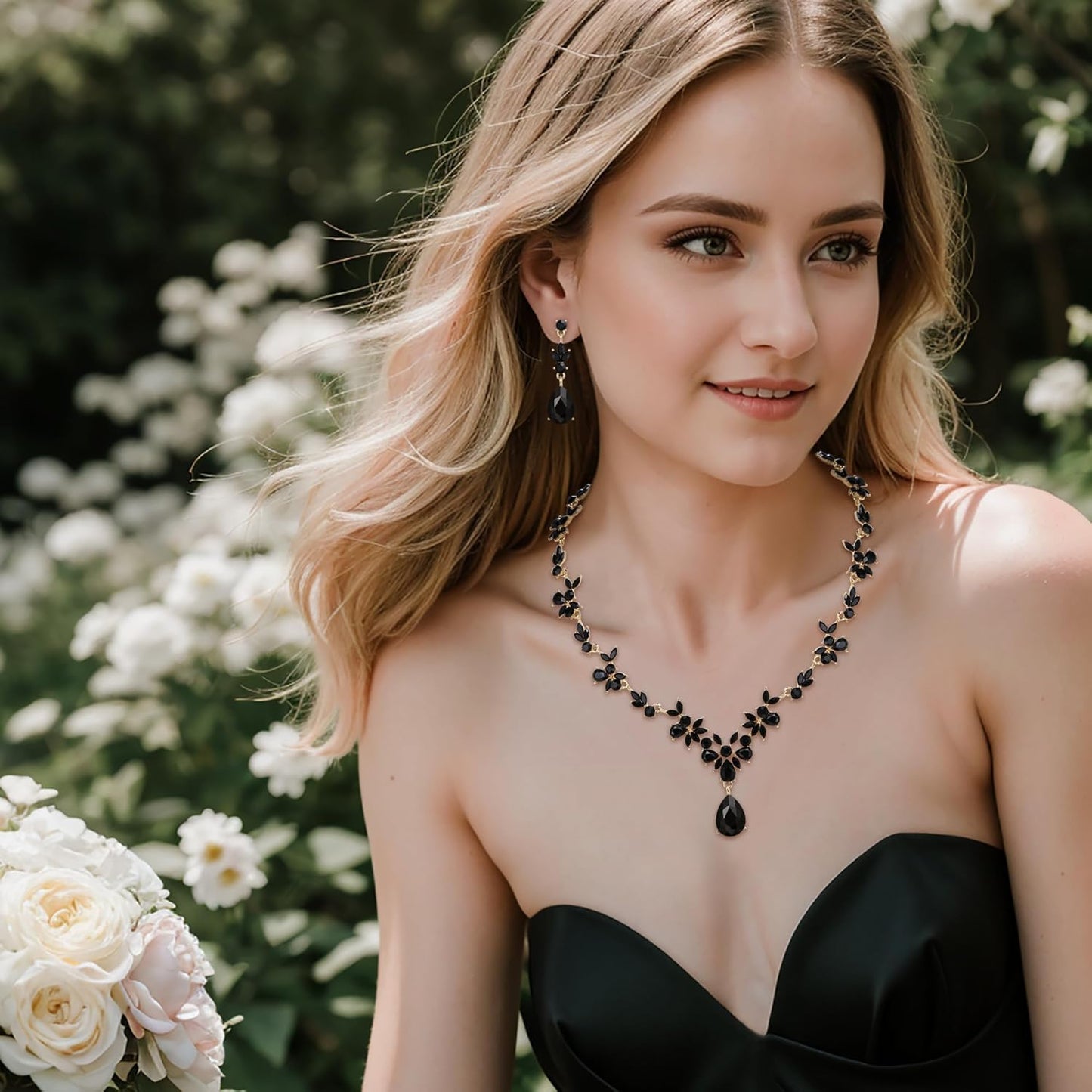 BriLove Wedding Jewelry Set for Women Bride, Y-Necklace Tennis Bracelet Dangle Earrings Crystal Teardrop Marquise Cluster for Bridal Bridesmaid