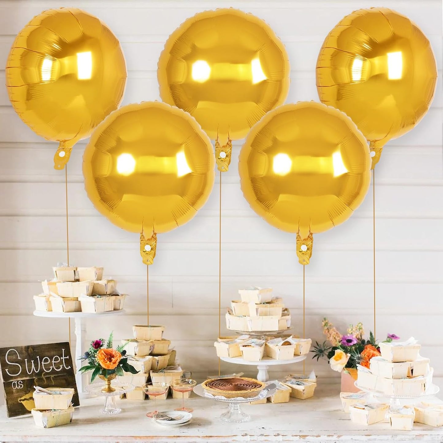 20 Pcs Gold Round Shaped Balloons,18 Inch Round Foil Balloon,Giant Round Mylar Balloon Helium Balloons for Birthday Party Baby Shower Wedding Decorations (Gold)