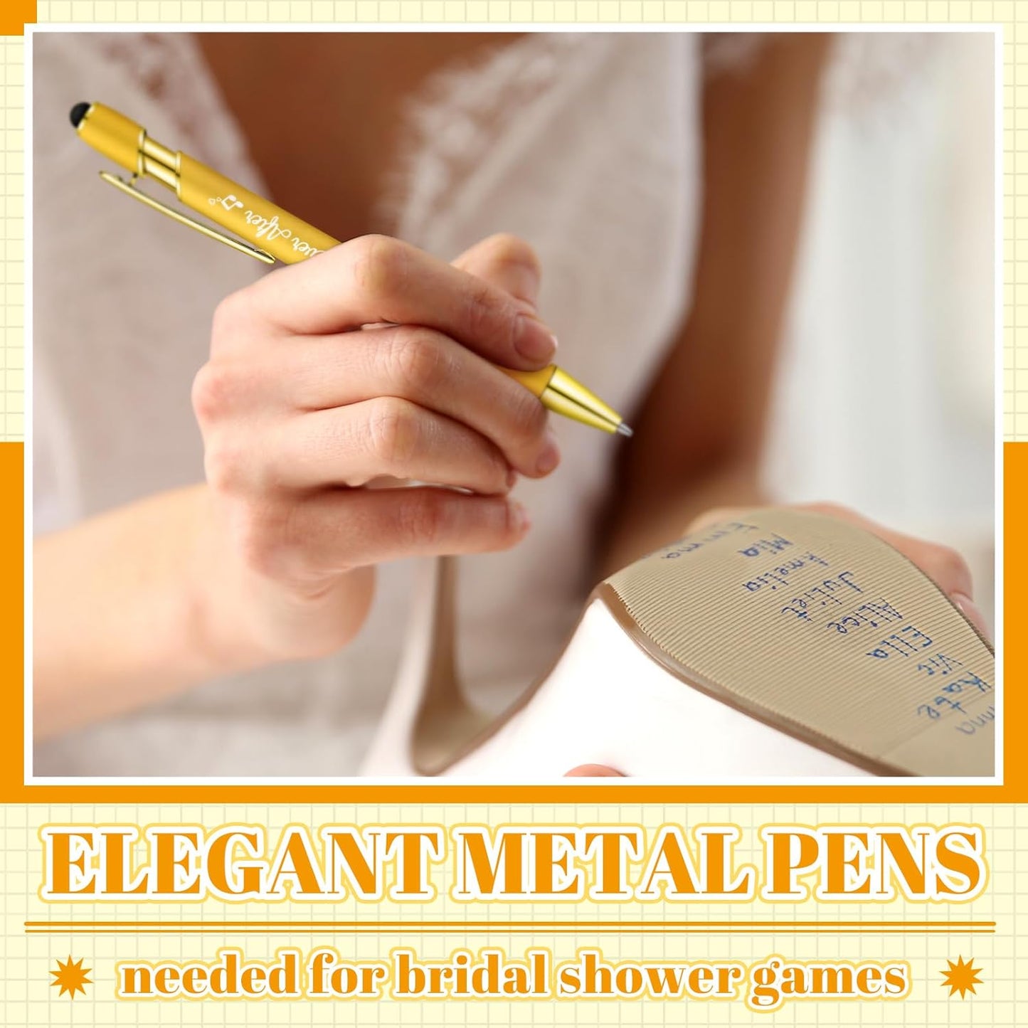 Kisston 36 Pcs Wedding Pens Bulk Bridal Shower Pens Favors Bachelorette 6 Styles Retractable Ballpoint Wedding Favors Supplies for Guest Game Office(Gold)