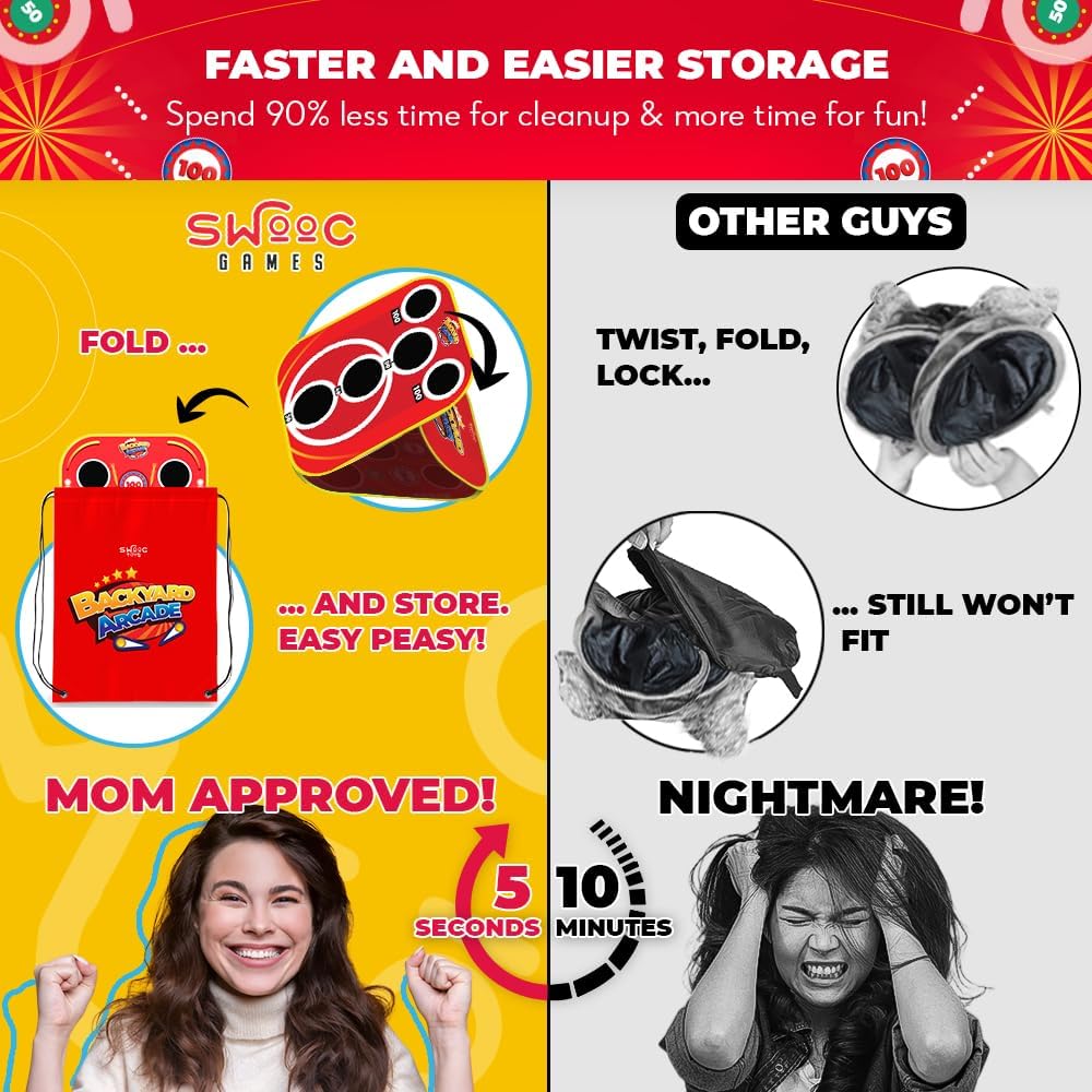 Swooc Games® - Backyard Arcade™ | 2-in-1 Bean Bag Toss Game for Kids w/Carry Bag | 5-Second Setup & Storage | Outside Toys for Toddlers | Carnival Games for Kids | Outdoor Toddler Activities