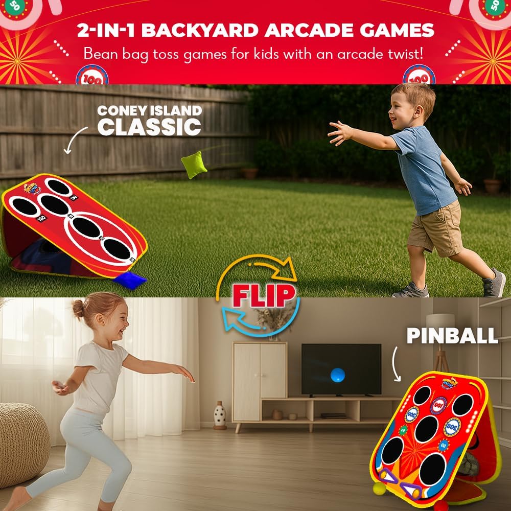 Swooc Games® - Backyard Arcade™ | 2-in-1 Bean Bag Toss Game for Kids w/Carry Bag | 5-Second Setup & Storage | Outside Toys for Toddlers | Carnival Games for Kids | Outdoor Toddler Activities