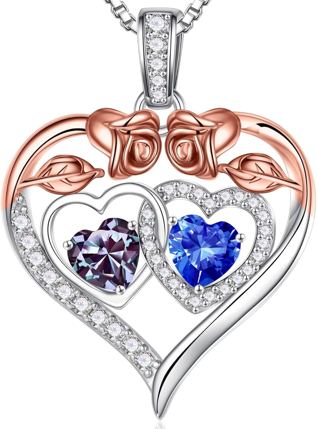 Iefil Double Birthstone Necklace Gifts for Wife Girlfriend Her Women, Birthstone Jewelry Gemstone Valentines Birthday Gifts for Her Women Wife Mom Grandma