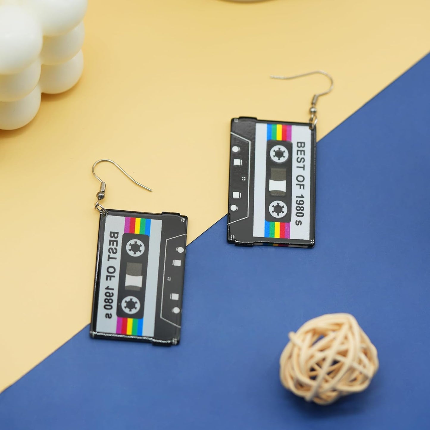 80s 90s Neon Earrings for Women Retro Cassette Tape Hoop Earring Candy Color Lightweight Acrylic Stud Dangle Earrings for 80S Costume Outfits Dancing Glow Party Accessories