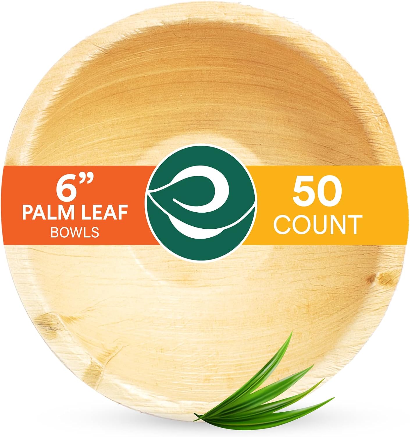 ECO SOUL 100% Compostable, Biodegradable, Disposable Palm Leaf Bowls, Like Bamboo Bowls, Eco-friendly | Sturdy, Microwave & Oven Safe (50, Large 6" (16 Oz) | Round)