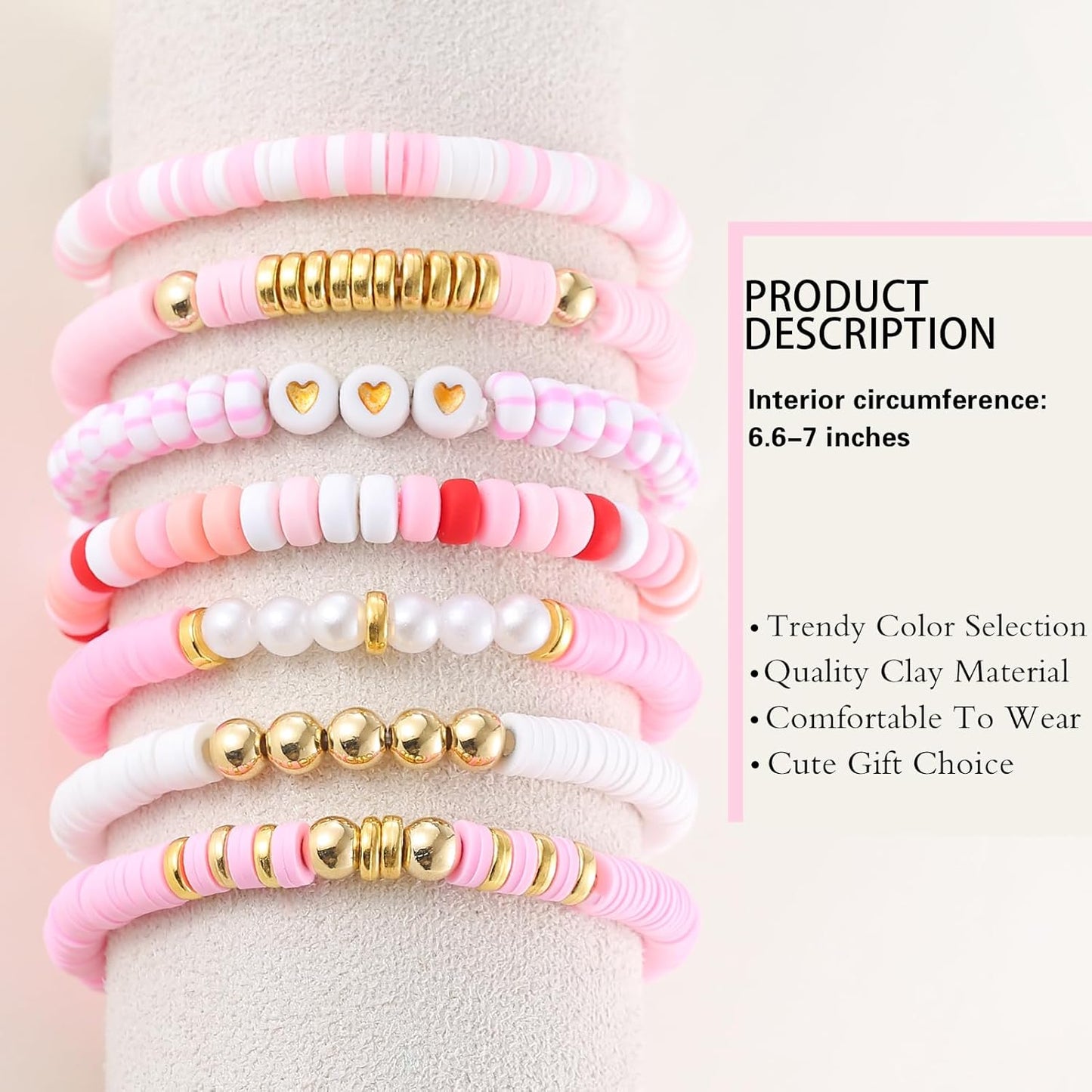 Friendship Bracelets Trendy Heishi Clay Bead Bracelets Stack Gold Beaded Stretch Bracelets for Women Boho Stackable Bracelets Bulk Cute Preppy Jewelry