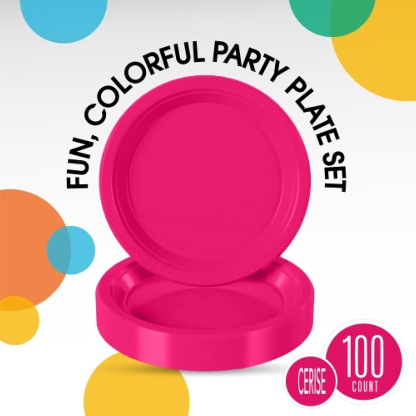 Exquisite Party Solids Cerise Plastic Plates For Party 9" Cerise Disposable Plates Heavy Duty 100 Pcs Plastic Dinnerware Sets Heavy Duty 350 GSM Disposable Dinnerware Set