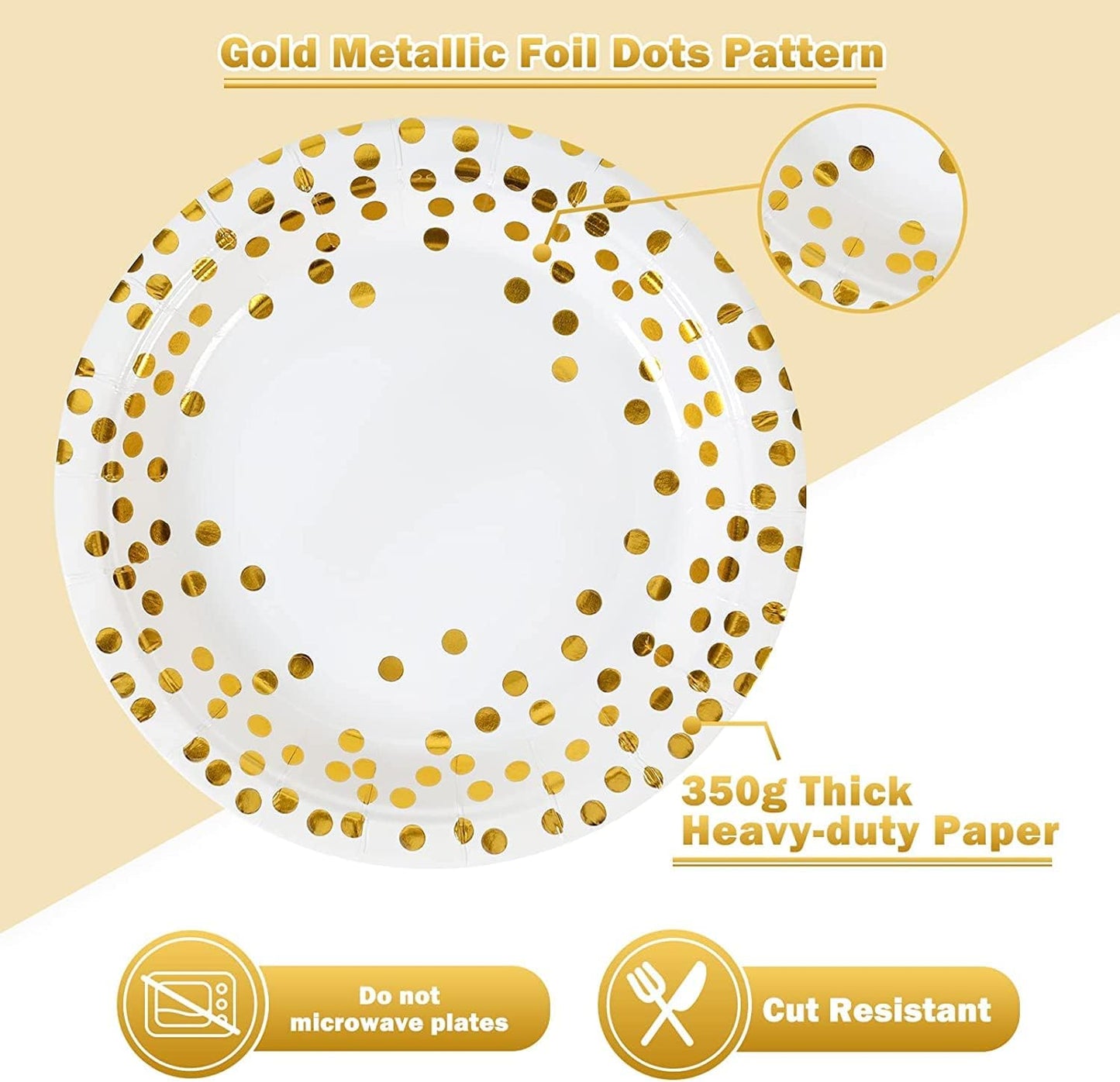 White and Gold Paper Plates and Napkins-50 Pack- 25 * 7inch Paper Plates & 25 * 6.5inch Napkins,Disposable Party Supplies for Birthdays Weddings Receptions and All Occasions