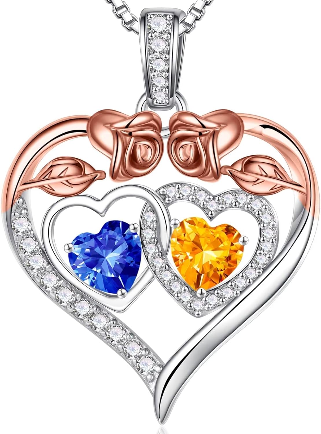 Iefil Double Birthstone Necklace Gifts for Wife Girlfriend Her Women, Birthstone Jewelry Gemstone Valentines Birthday Gifts for Her Women Wife Mom Grandma