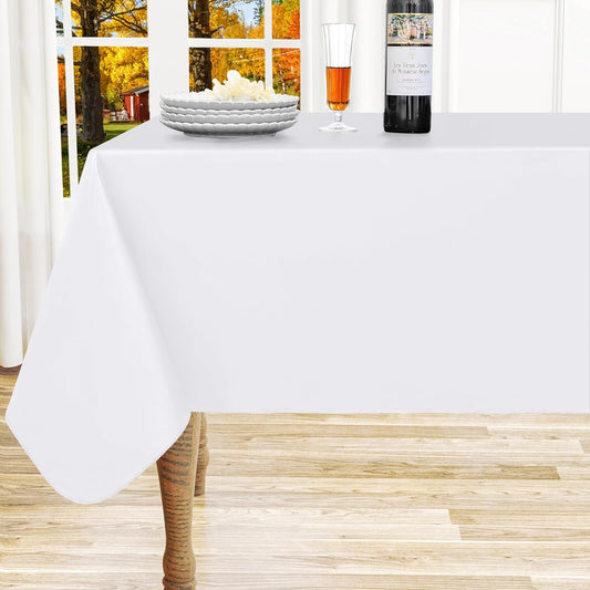 homing Rectangle Vinyl Tablecloth, Waterproof Spillproof Plastic Flannel Backed Table Cloth, Wipe Clean Table Cover for Dining, Buffet Parties and Camping (White, 60" x 120")