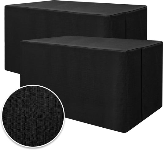 HolidayIdeas 2 Pack Fitted Table Covers Rectangle - 96 x 30 Inch - Black Linen Textured Tablecloths for 8 Foot Tables, Fabric Tableclothes for Party, Wedding, Trade Show