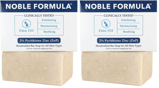 Noble Formula 2% Pyrithione Zinc (ZnP) Emu Oil Bar Soap, Especially Formulated for Acne, Psoriasis, and Eczema, Safe for Daily Use and All Skin Types, 3.25 oz (Pack of 2)