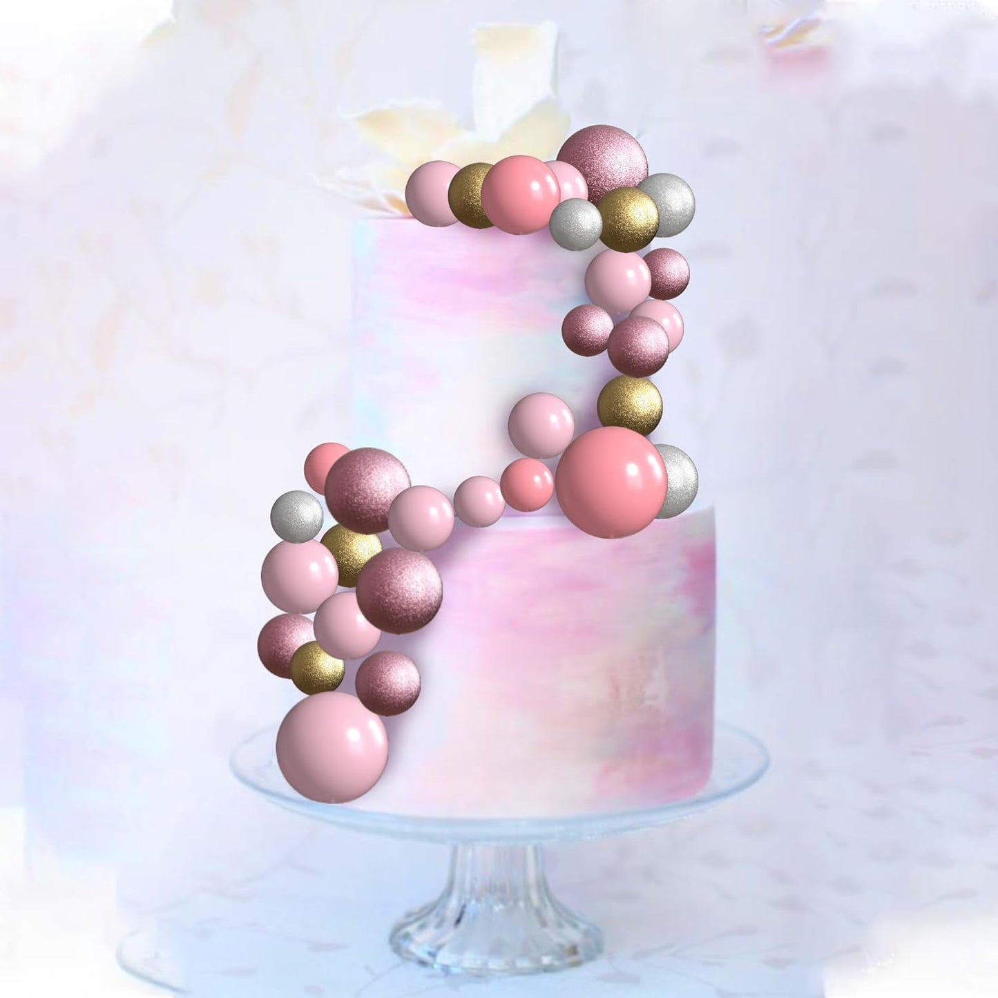 36 Pack Balls Cake Topper Decorations Foam Balloons Cake Decorations Mini Balloons Cake Toppers Balls Cake Picks for Baby Shower Wedding Anniversary Birthday Party Decorations Glitter Pink Gold Silver