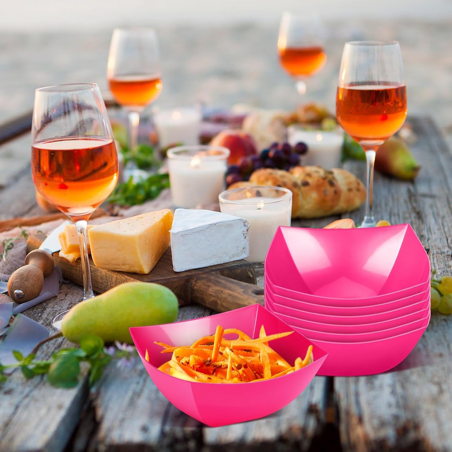 Tanlade 50 Pcs Square Plastic Serving Bowls Disposable Snack Salad Bowl Small Party Candy Bar Containers Taco Bar Serving Dishes for Buffet Chips Fruit(8 oz,Rose Red)