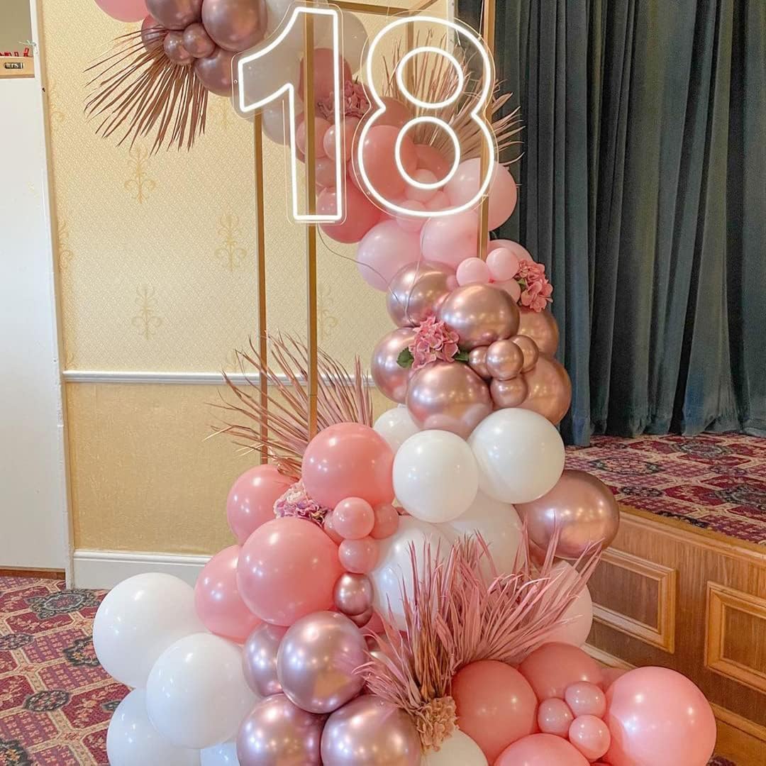 Pink Balloon Arch Kit, 140Pcs Pastel Light Metallic Pink and White Balloons with Pink Confetti Balloon Garland Kit for Birthday, Wedding, Engagements, Baby Shower, Anniversary Party Decoration
