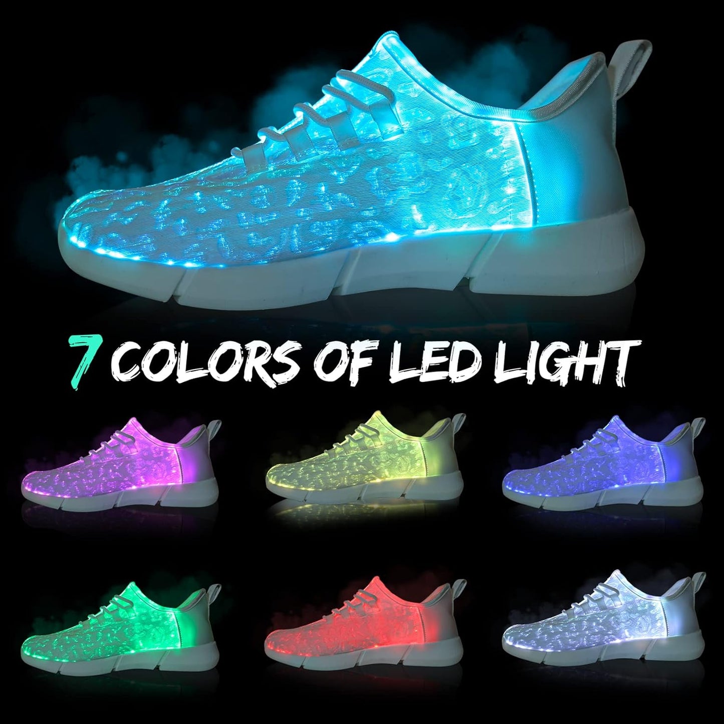 Shinmax LED Light Up Shoes for Women Men, USB Rechargeable Fiber Optic Glowing Sneakers, Luminous Flashing Shoes for Dancing, Festivals, Parties