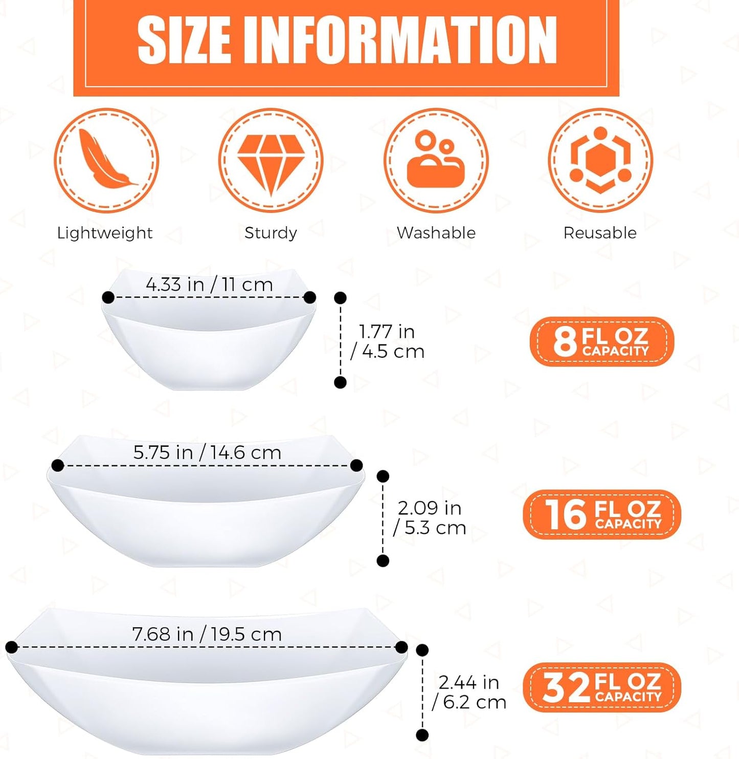 Tanlade 50 Pcs Square Plastic Serving Bowls Disposable Snack Salad Bowl Small Party Candy Bar Containers Taco Bar Serving Dishes for Buffet Chips Fruit(White,8 oz)