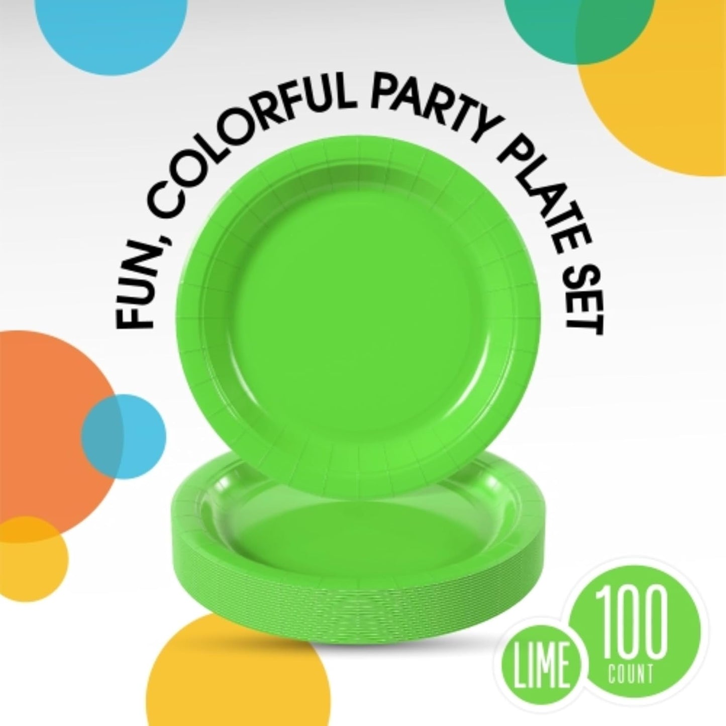 Exquisite Party Solids Lime Green Plastic Plates For Party 9" Lime Green Disposable Plates Heavy Duty 100 Pcs Plastic Dinnerware Sets Heavy Duty 350 GSM Disposable Dinnerware Set