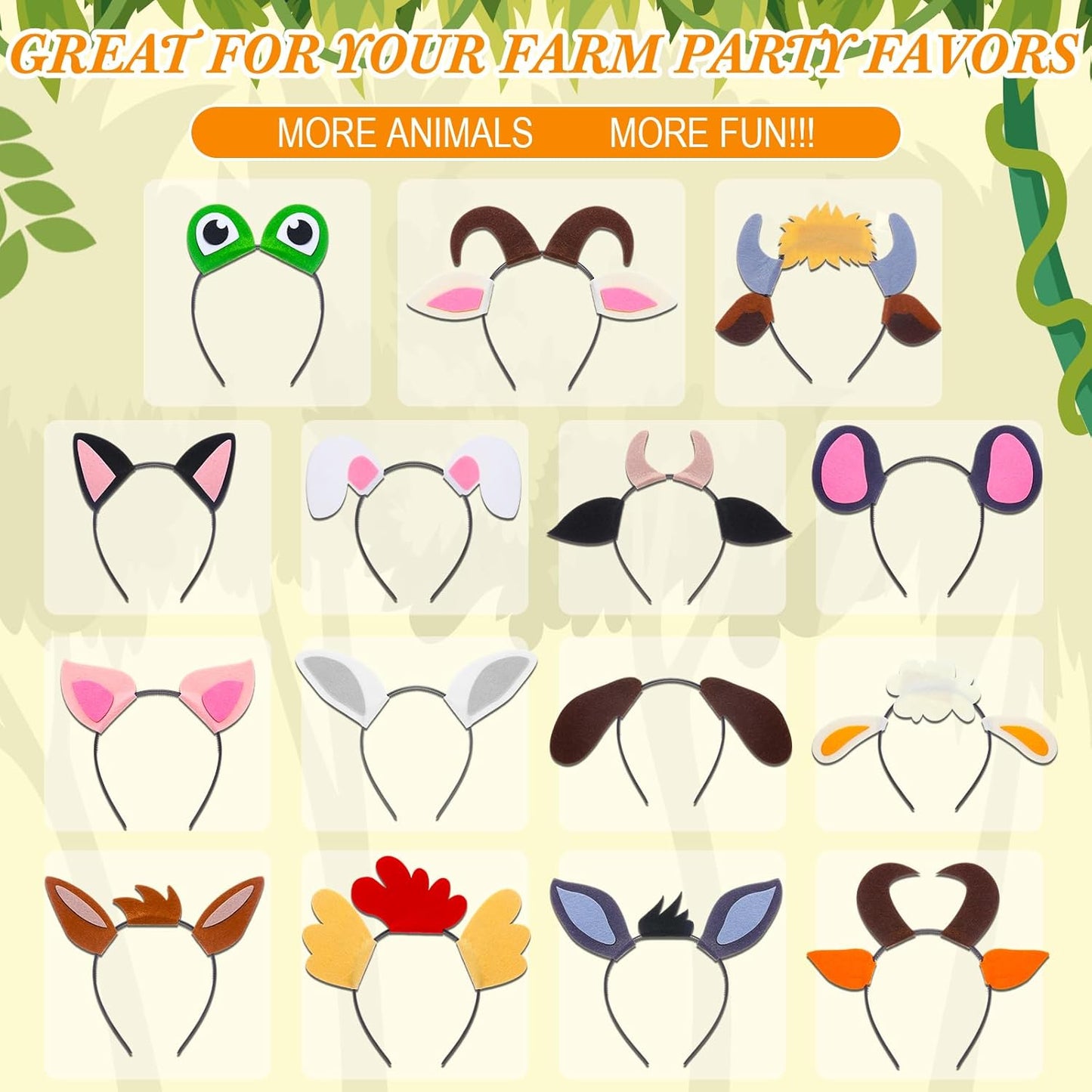 Kigeli 30 Pcs Jungle Animal Safari Ears Headbands for Hair Hoops Photo Booth Props One Birthday Halloween Favors