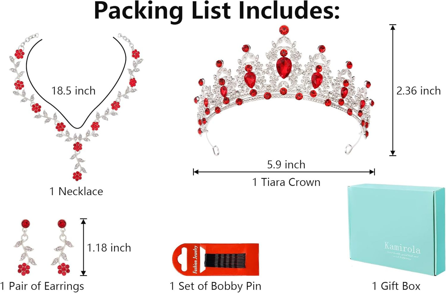 Kamirola Tiaras and Crowns for Women,Tiaras Earrings Necklace, Crystal Bridal Jewelry Set, Costume Party Halloween Prom Pageant Jewelry for Women(TR45)