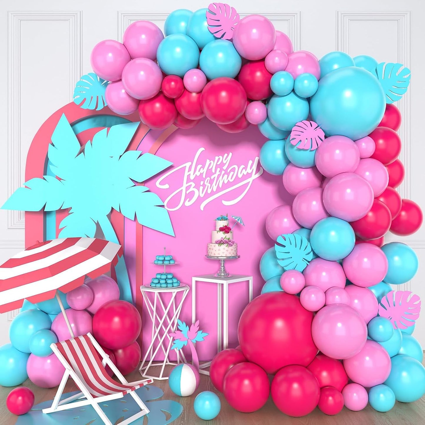 Hot Pink and Teal Balloon Arch Kit, 112Pcs Pink Teal Balloon Garland Kit Teal Blue Hot Pink Latex Balloons Turquoise Pink Helium Balloons for Birthday Summer Party Baby Shower Wedding Anniversary