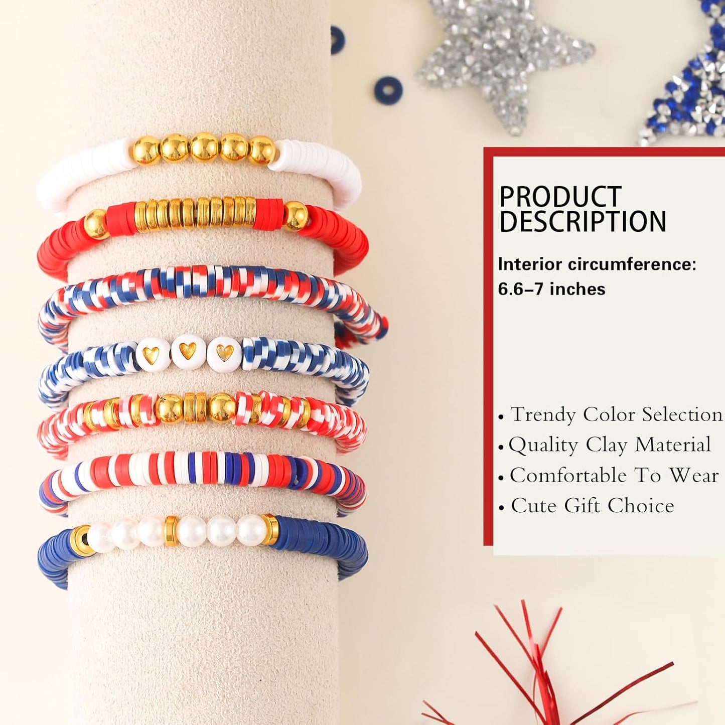 Friendship Bracelets Trendy Heishi Clay Bead Bracelets Stack Gold Beaded Stretch Bracelets for Women Boho Stackable Bracelets Bulk Cute Preppy Jewelry