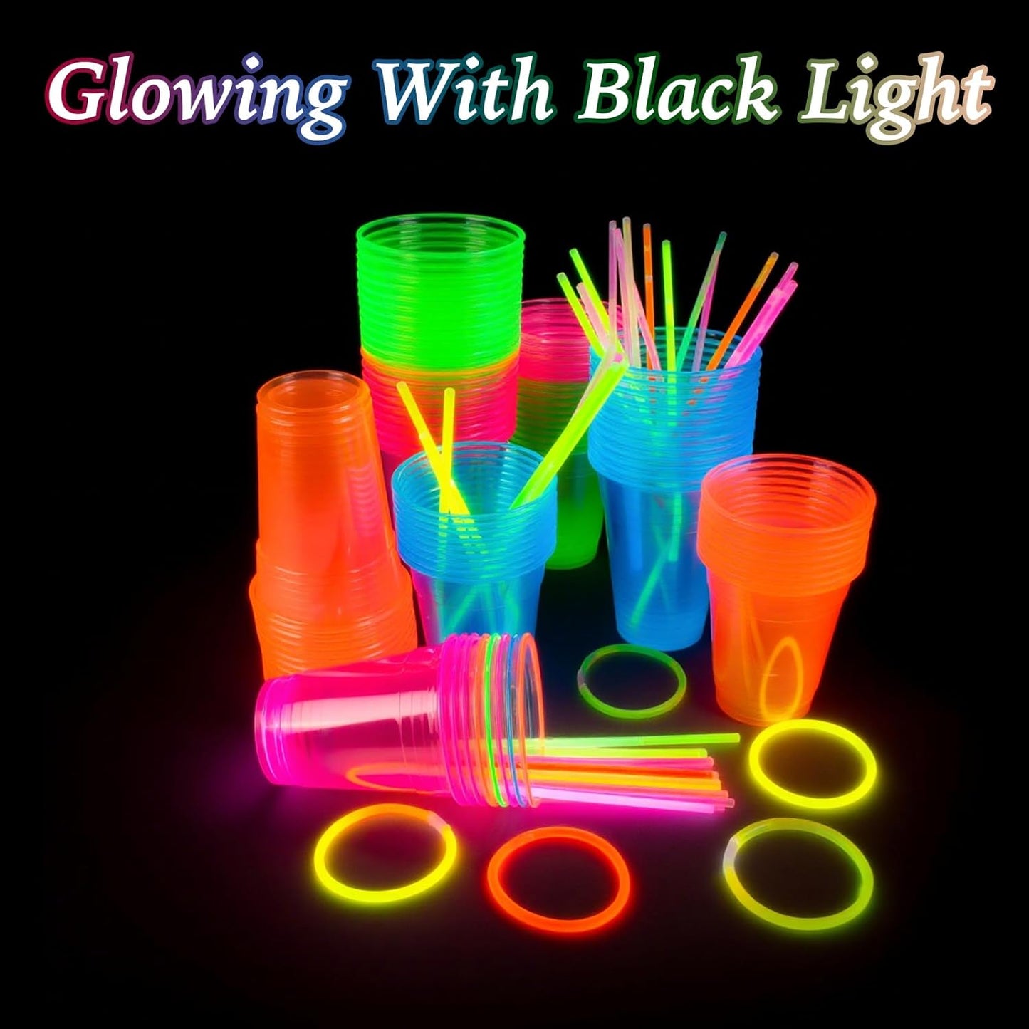 WYTAOHZL 100 Pack 16 Oz Neon Plastic Cups Glowing Plastic Neon Cups for Party Disposable Cup for Wedding Birthday and Party