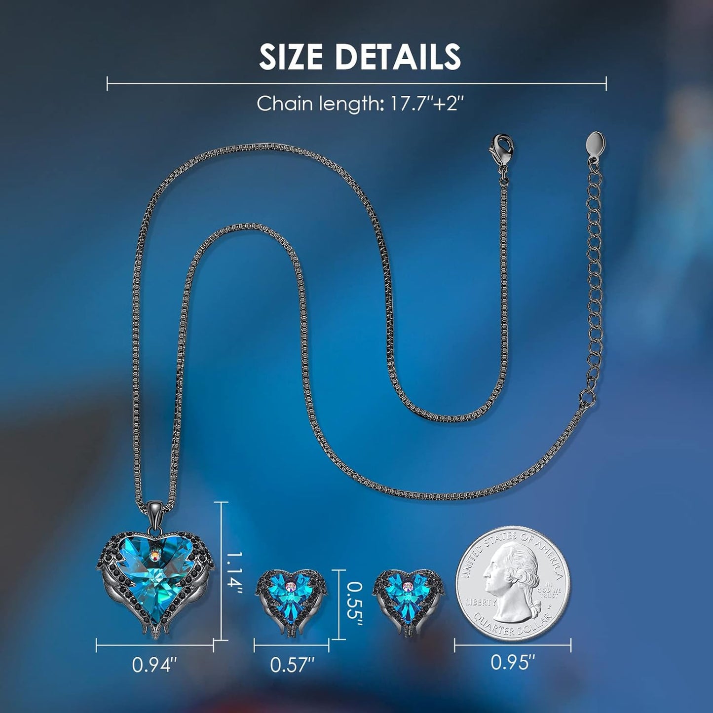 CDE Mothers Day Jewelry Set for Women, Angle Wing Heart Pendant Necklaces and Earrings with Birthstone， Birthday/Anniversary Christmas Jewelry Gift for Women Wife Her