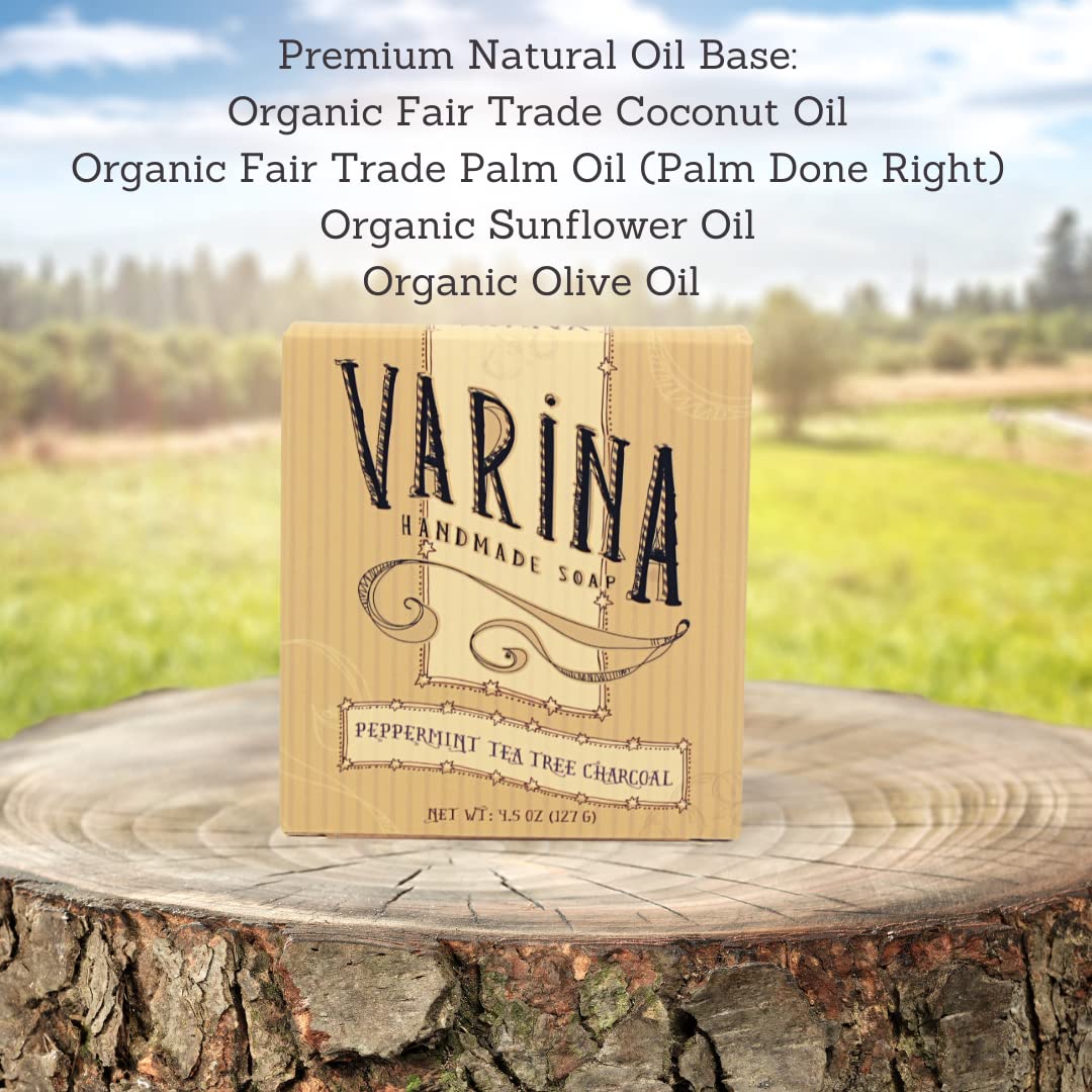 Organic Peppermint Tea Tree Activated Charcoal Bar Soap - Gentle Cleansing for Sensitive Skin, Herbal and Mint - 3 Pack - Experience Healthy and Glowing Skin