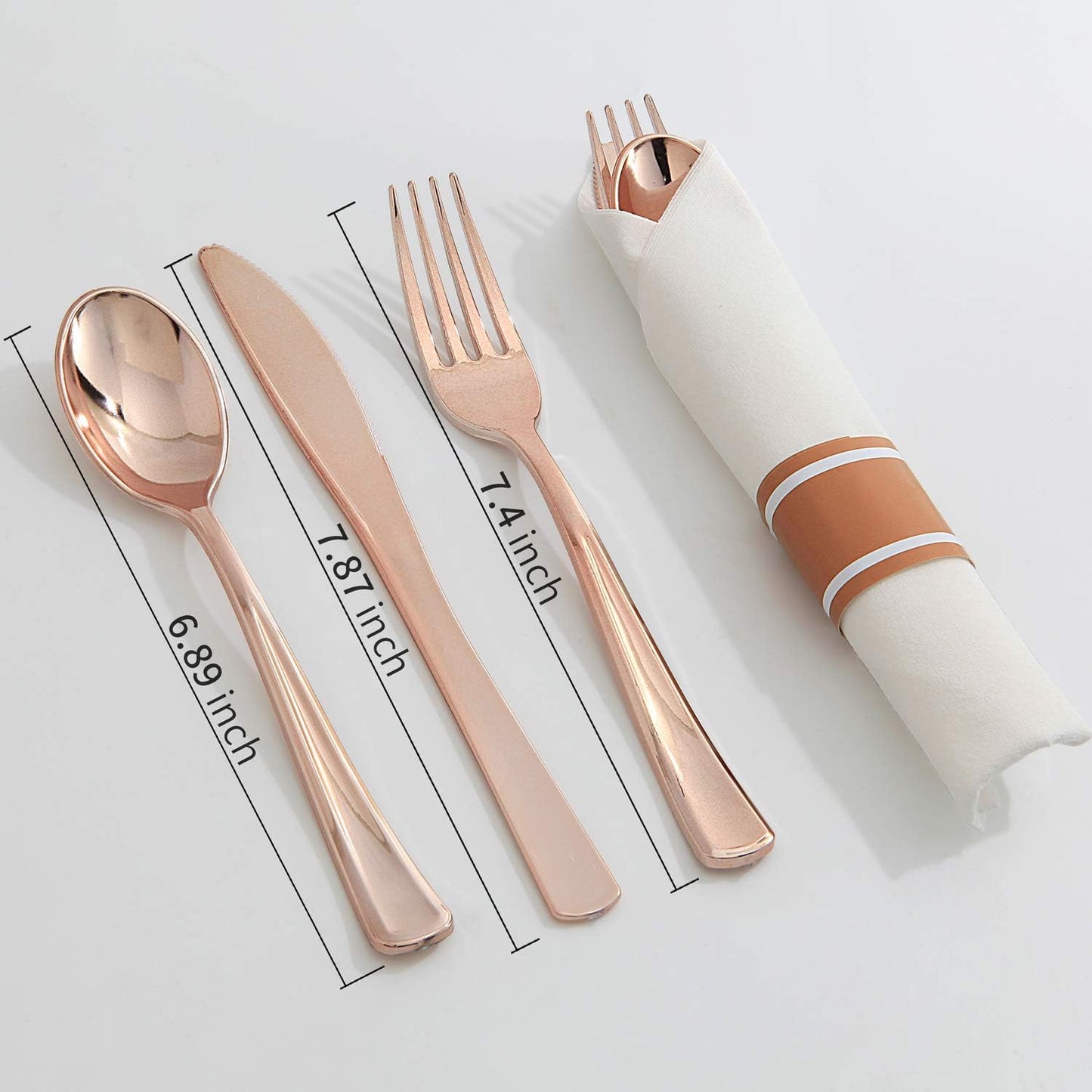 Supernal Set of 30packs,Rose Gold Plastic Silverware, Pre Rolled Napkin with Cutlery, Disposable Silverware with Rose Gold Linen Napkin, Wrapped Plastic Silverware Set Suit for Party,Wedding