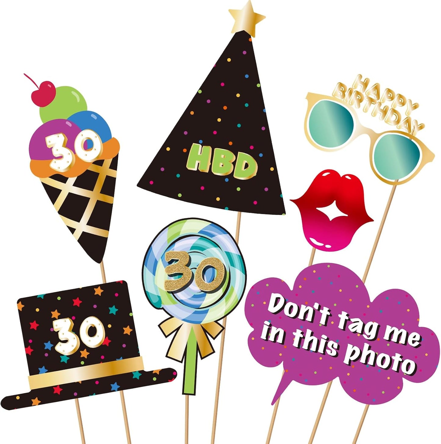 BRT Bearingshui 30th Photo Booth Props - Birthday Party Accessories & Signs