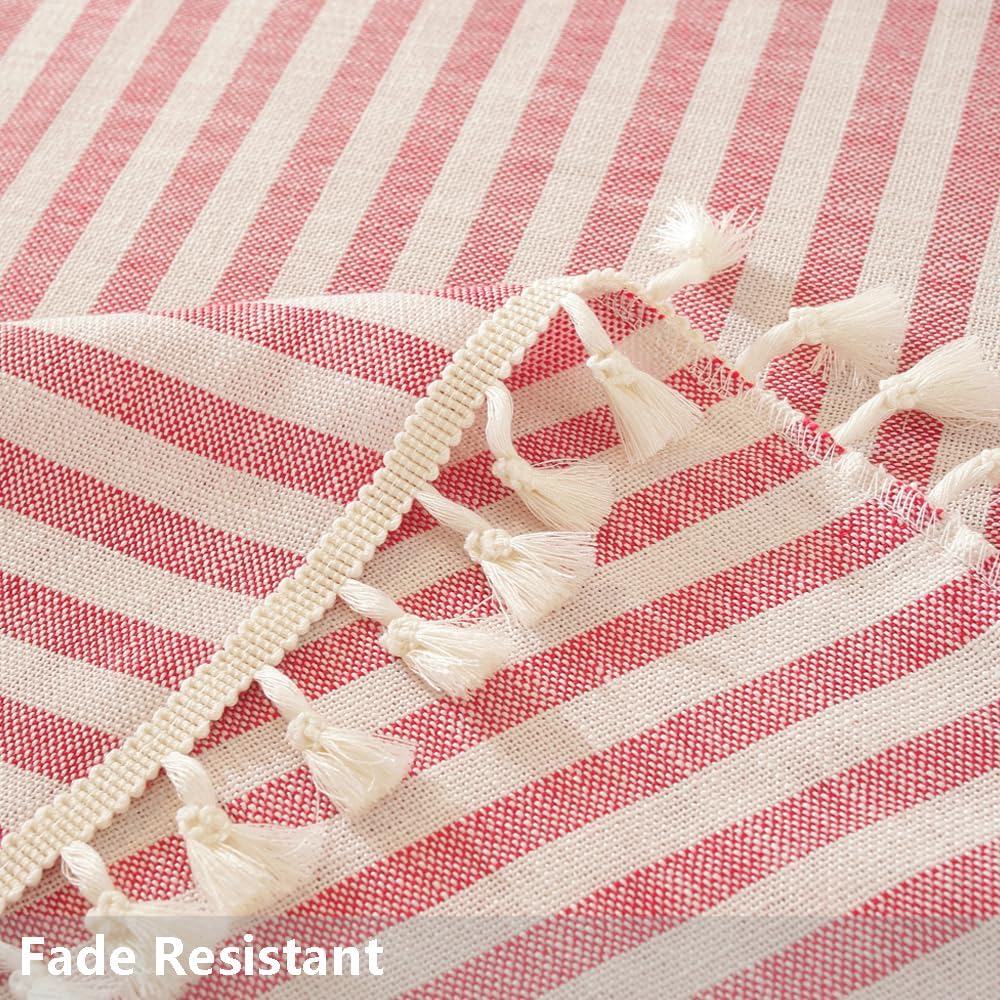 TruDelve Round Tablecloth 60 Inch Red and White Striped Cloth Tablecloths Circle Outdoor Picnic Table Cloth Round Cover (Red,60",Round)