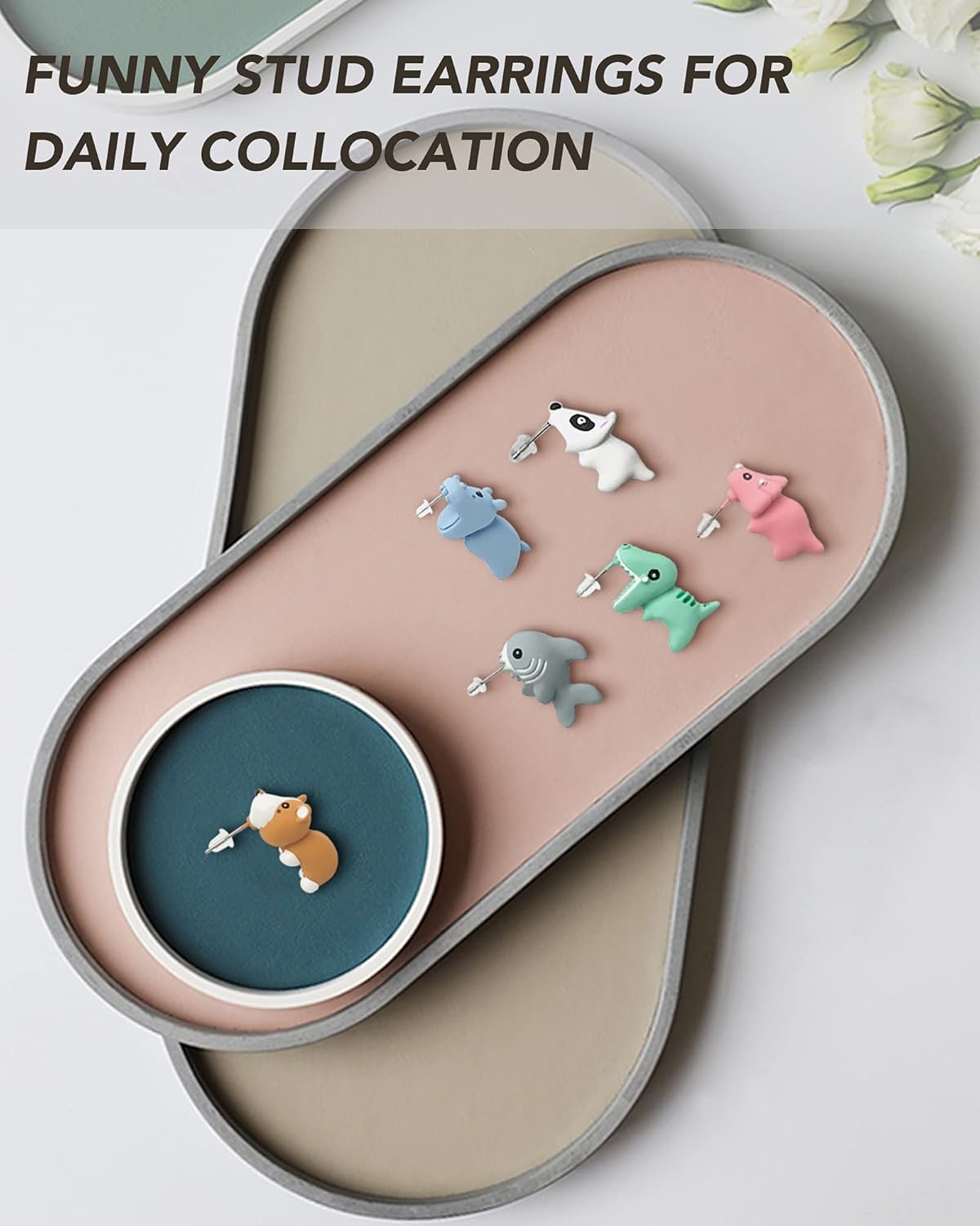 Ulobey Cute Animal Bite Ear Studs Earring - Fashion 3D Polymer Clay for Girls Women - Simple Cartoon Soft Pottery Ear Studs Decors - Creatives Gifts Accessories - Hippo
