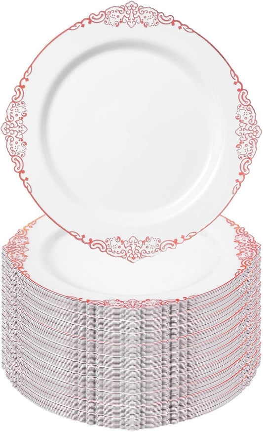 Goodluck 100PCS Rose Gold Plastic Plates – 10.25” Heavy Duty Disposable Dinner Plates & Party Plates for Weddings, Parties, Events – Elegant, Sturdy