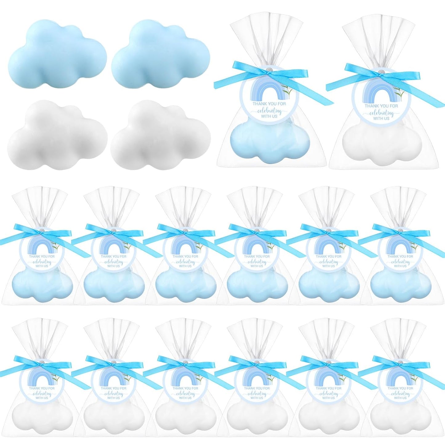 Demissle 20 Pcs Cloud Baby Shower Favors Soap Mini Handmade Scented Soap Party Favors for Guests Gifts with Thank You Card Christmas Wedding Party Bridal Shower Return Gifts(White,Blue)