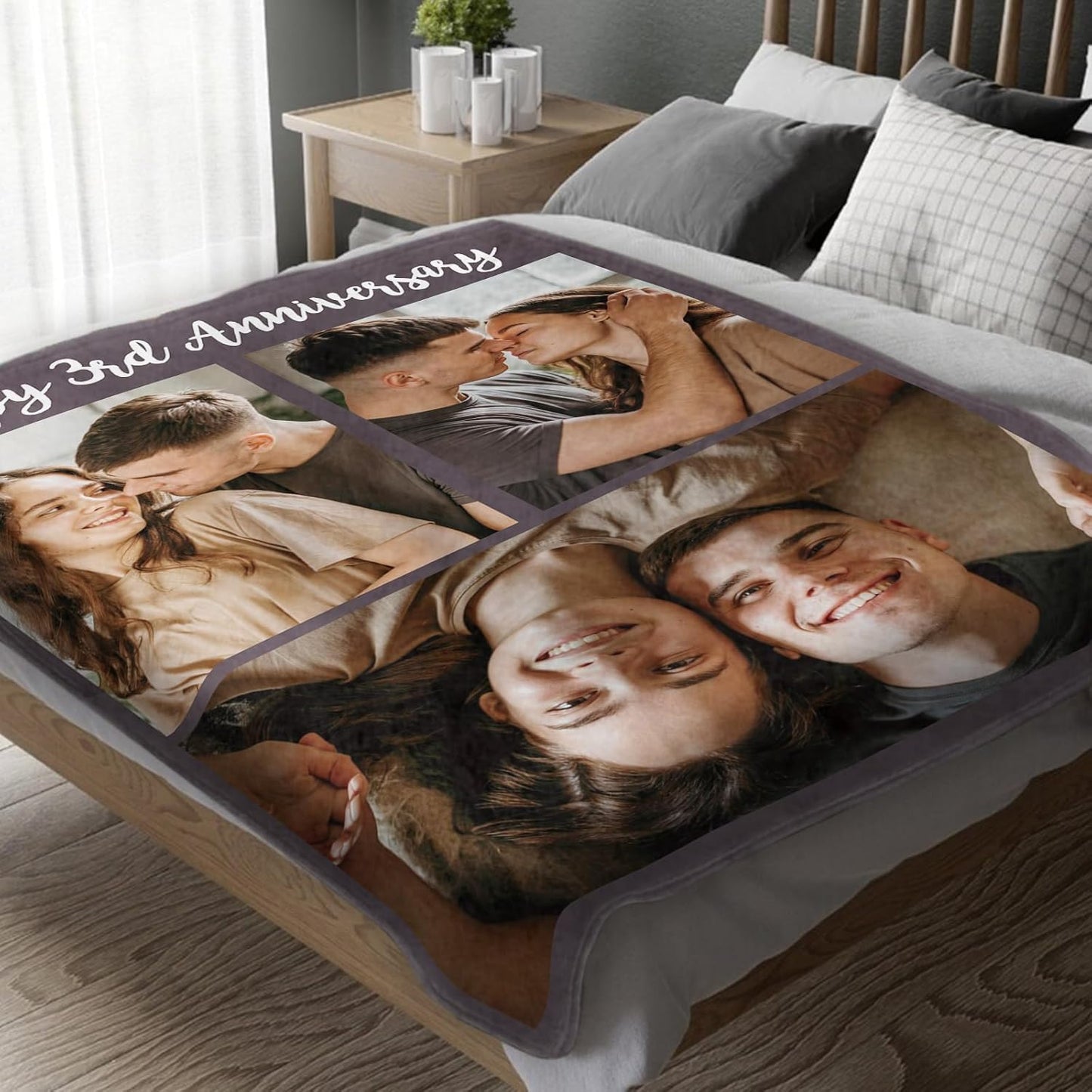 MeMoShe Custom Blanket with Picture Personalized Photo Blanket Wedding Gifts for Couples Customized Blanket I Love You for Girlfriend Boyfriend Husband Wife-3 Photos