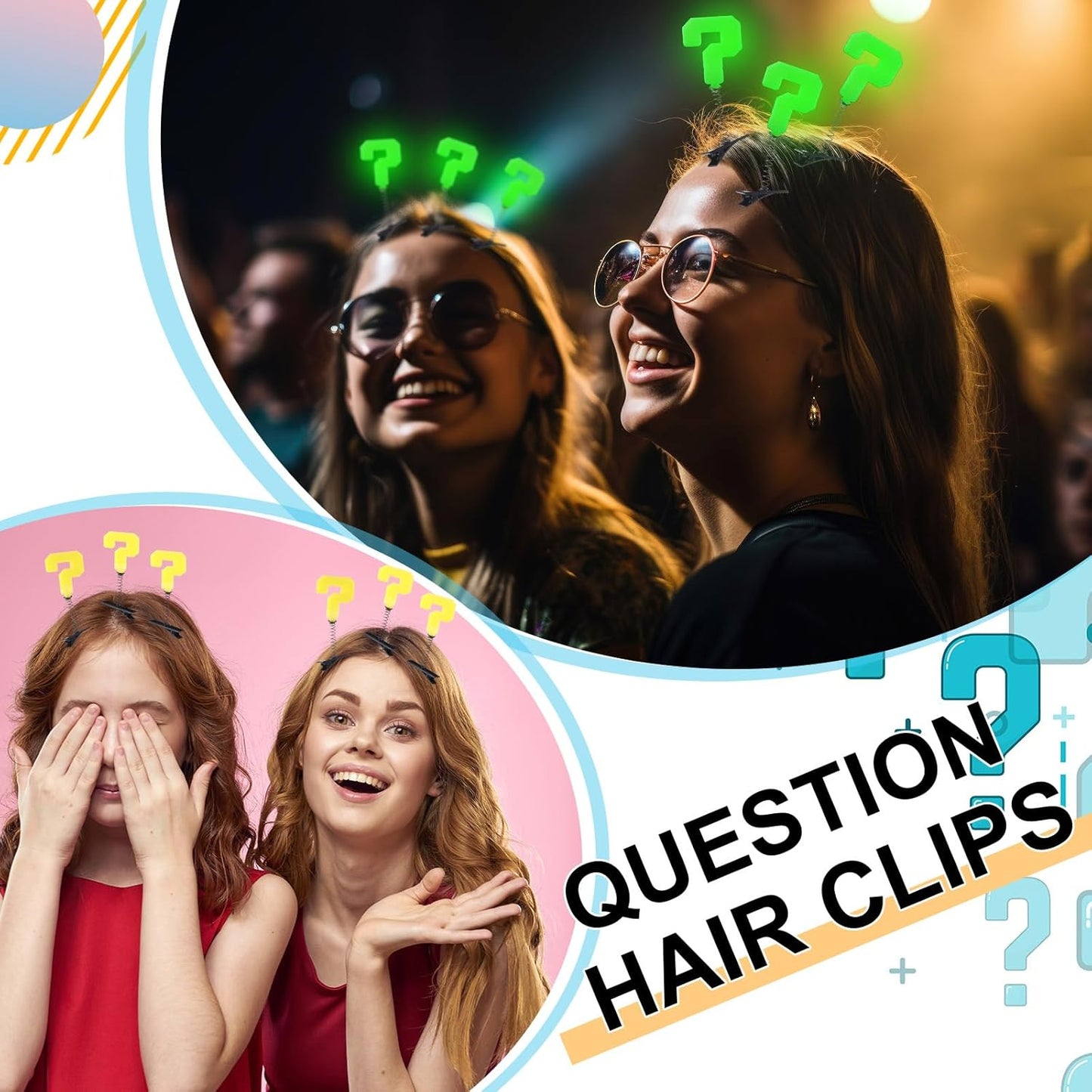 30 Pcs Mini Glow Hair Clips Girls Rave Hair Clips for Women Christmas Music Festival Holiday Party Supplies (Question Mark)