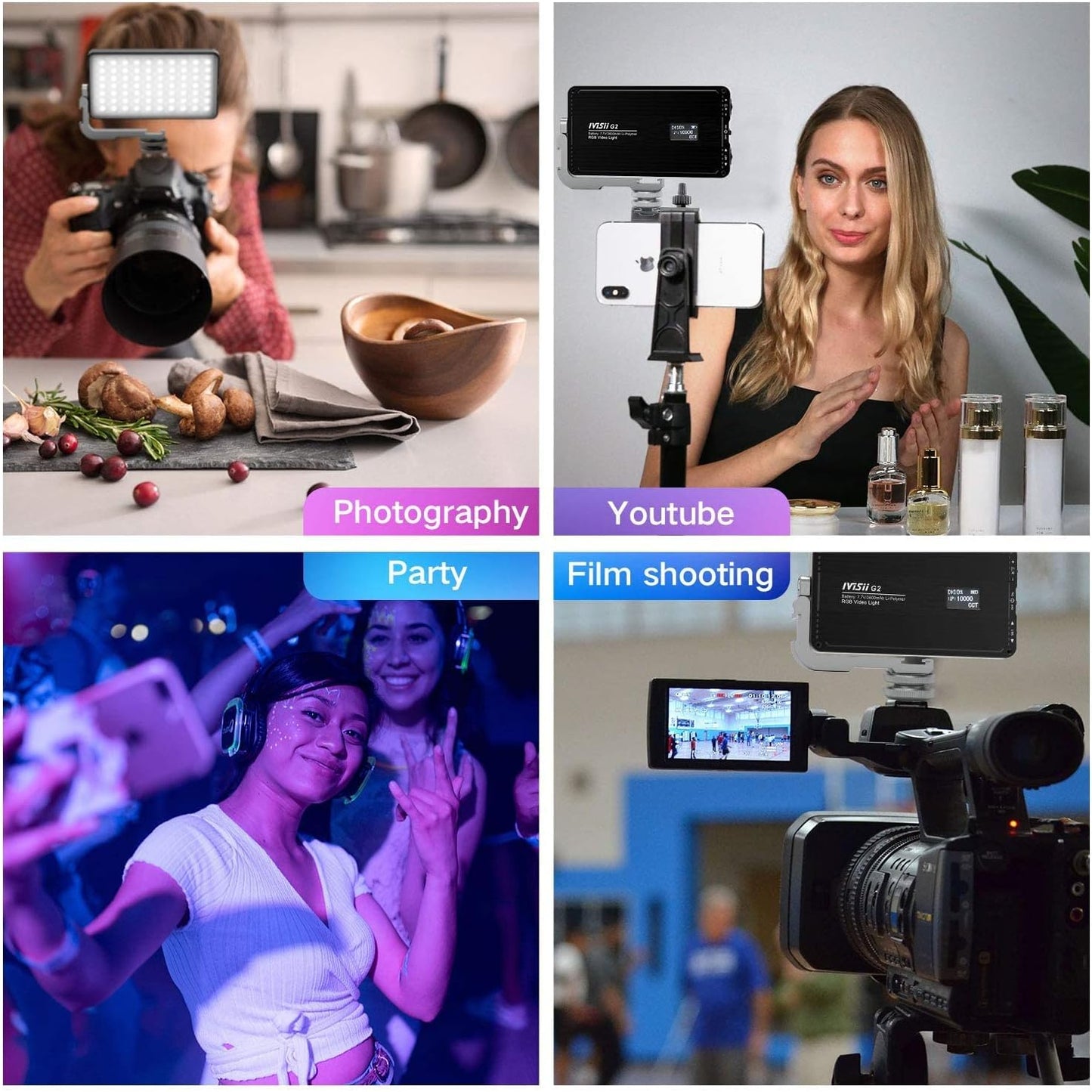 G2 Pocket RGB Camera Light,32Wh Built-in 4300mAh Rechargeable Battery 360°Full Color Gamut 9 Light Effects,2600-10000K LED Video Light Panel with Aluminum Alloy Body, Adjustable Tripod Stand