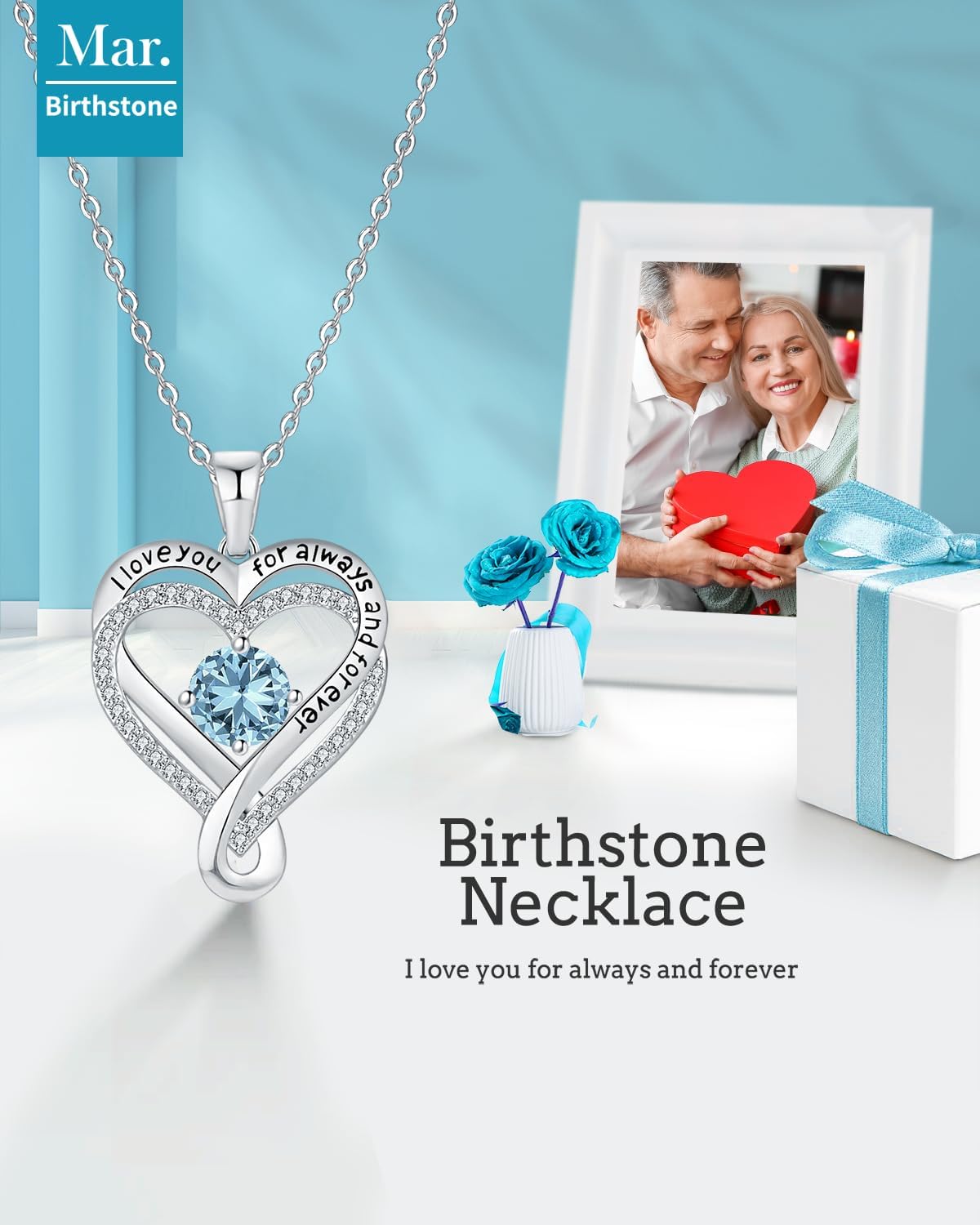 Jewelry for Women Wife Infinity Heart Birthstone I Love You Necklace S925 Anniversary Women Necklaces for Her Wife Birthday Gift Ideas, Birthday Present for Girlfriend Mom Daughter Sterling Silver