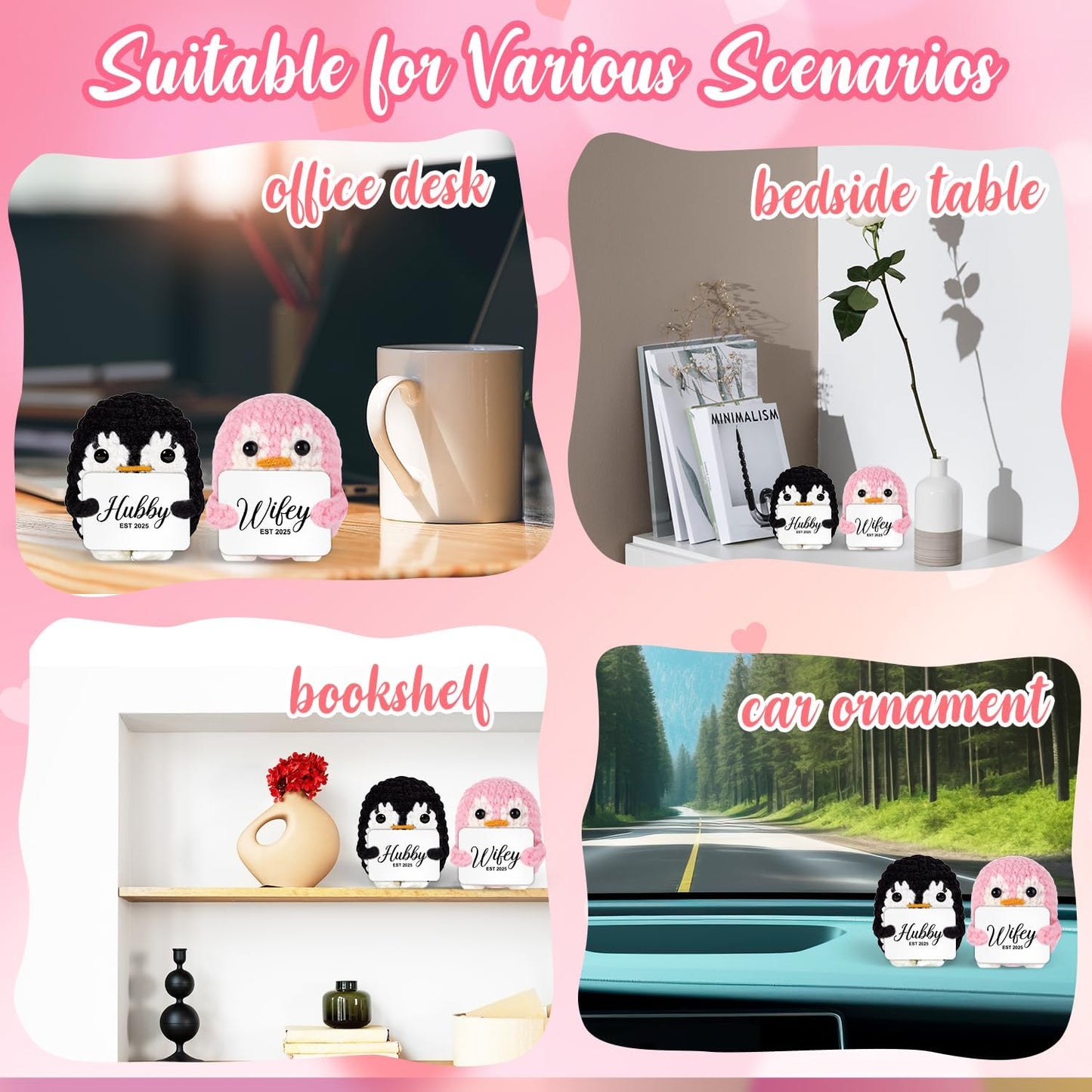 QUPT Wedding Gifts for Couples, Hubby & Wifey EST 2025 Wedding Penguin Doll Set, Bridal Shower Gifts for Bride and Groom, Newly Married Anniversary for Him Her, Penguin Doll Mr and Mrs Present