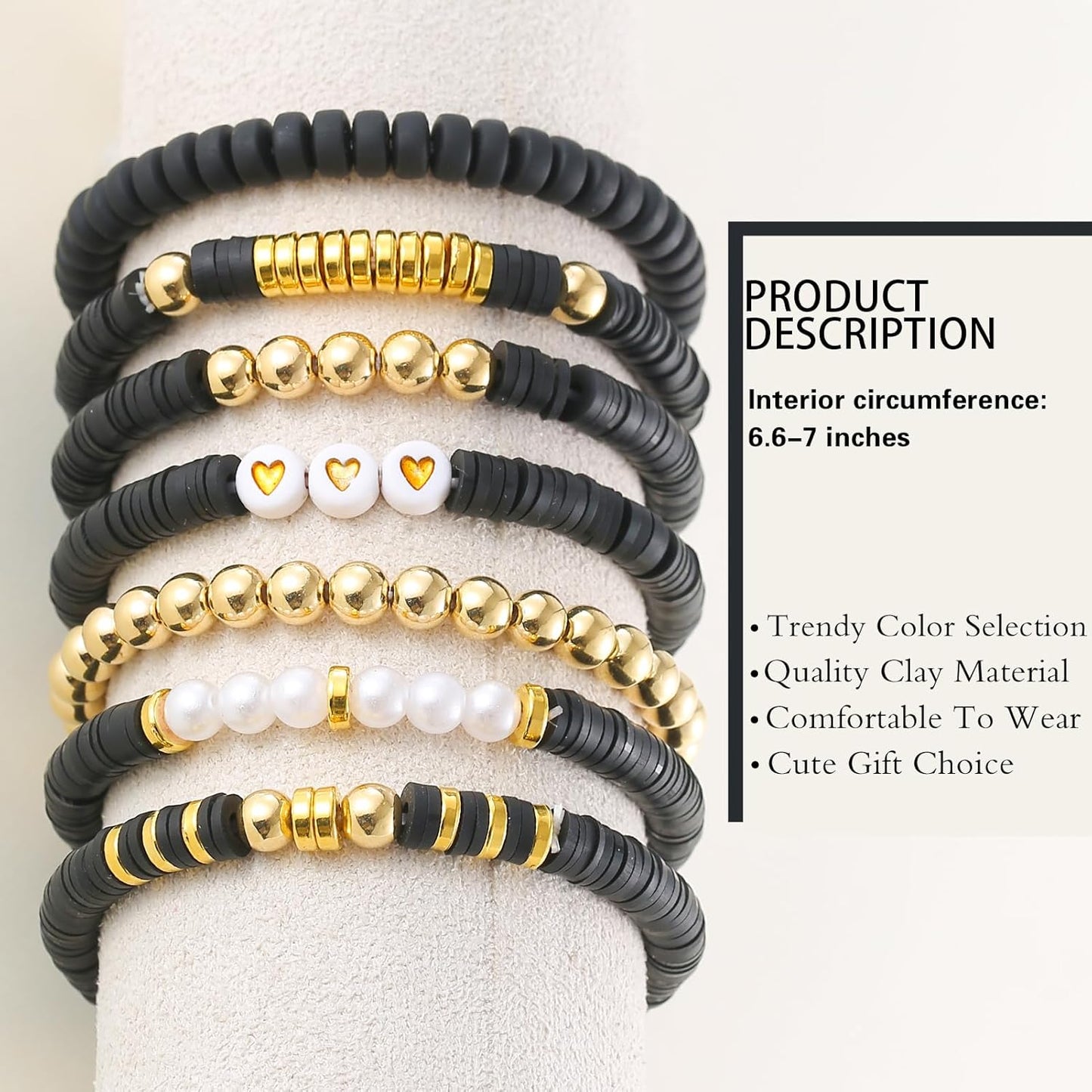 Friendship Bracelets Trendy Heishi Clay Bead Bracelets Stack Gold Beaded Stretch Bracelets for Women Boho Stackable Bracelets Bulk Cute Preppy Jewelry